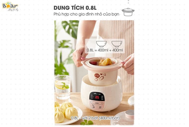 Nồi Hầm Đa Năng Kèm Lồng Hấp Bear DDZ-B08C1