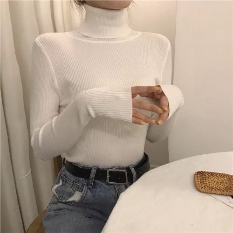 Ms005 áo len tăm cao cổ lọ/ áo len gân cao cổ lọ