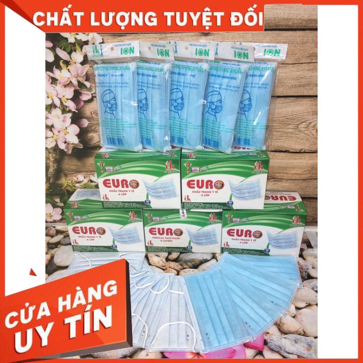 Khẩu trang y tế euro 4 lớp xanh 1 hộp 50 cái