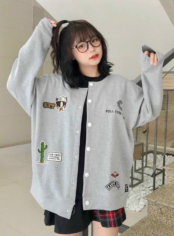Miễn Phí Giao Hàng-Áo Hoodie Nữ Cài Nút Cổ Full TiMe Nữ Siêu Cá Tính