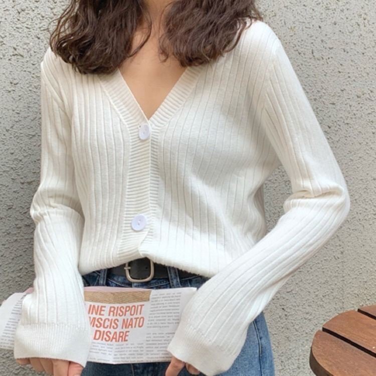 Áo khoác cardigan - áo khoác len cho nữ ullzzang cổ tim dài tay 3 cúc vải len dệt kim