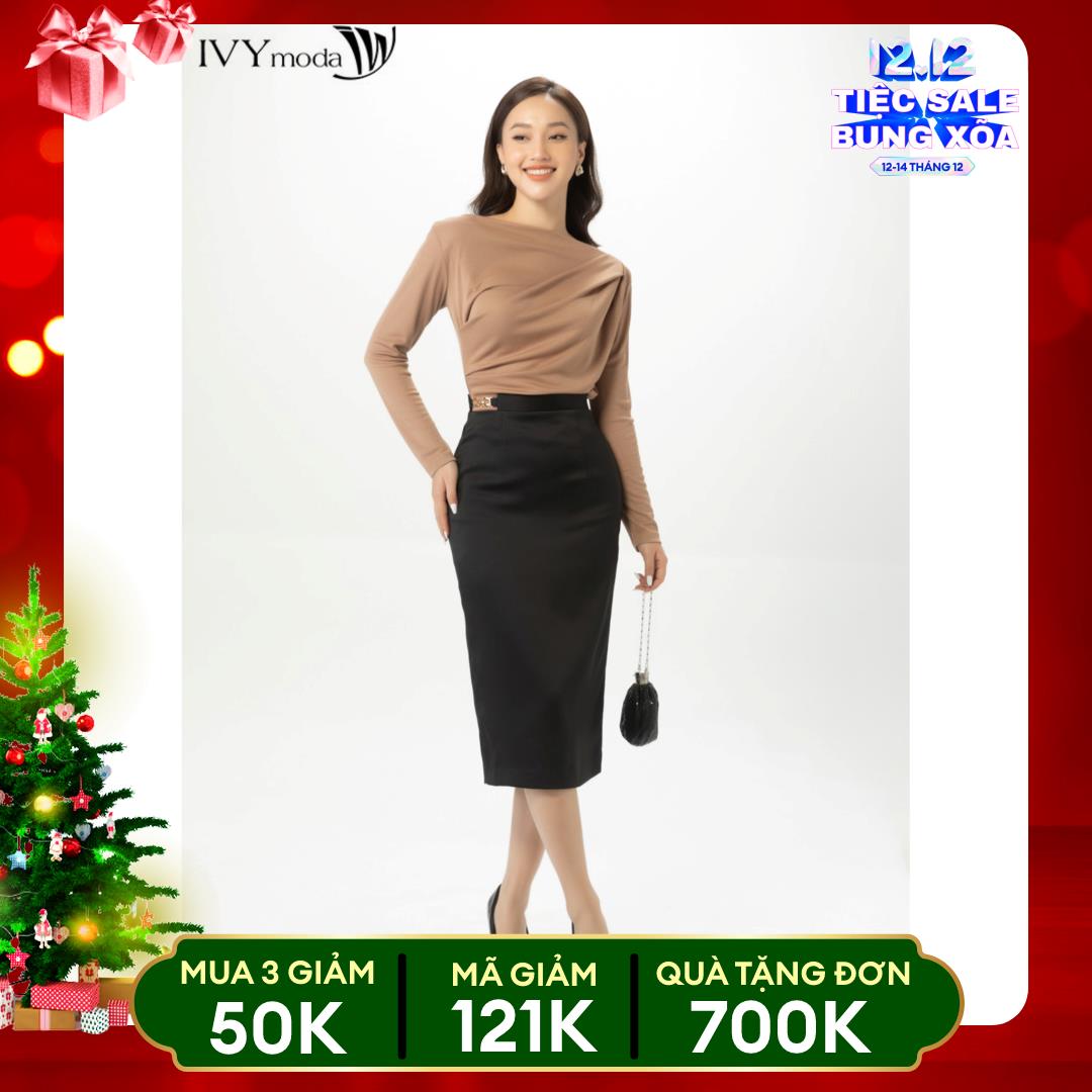 Chân váy lụa dáng bút chì IVY moda MS 31M7147