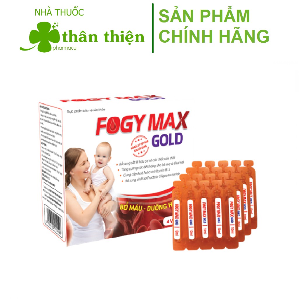 Fogy Max Gold - Sắt III dạng nước cho bà bầu, người thiếu máu do thiếu sắt, dễ uống không nóng (20 ống)