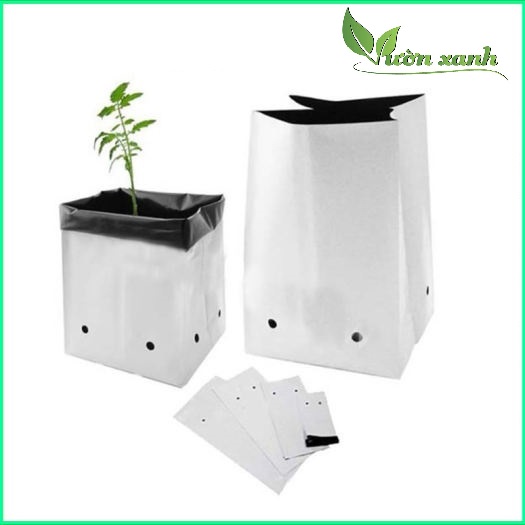 Set 2 túi nhựa PE đen trắng trồng dưa lưới, bầu bí tiện dụng KT 20x40 cm