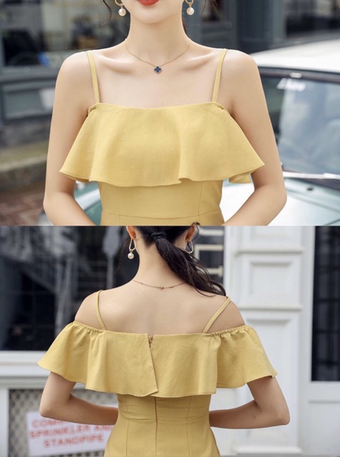 [HCM]Đầm vàng nhạt 2 dây freesize dưới 45kg