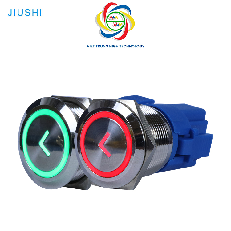 [JIUSHI] Nút Ấn Kim Loại Con Trỏ Lên(ʌ) Xuống(v) Trái() Phải() Ø22 Có Đèn LED 24V Chống Nước| Nút Nhấn Nhả| Công Tắc Tạm Thời (chưa bao gồm chân đế)