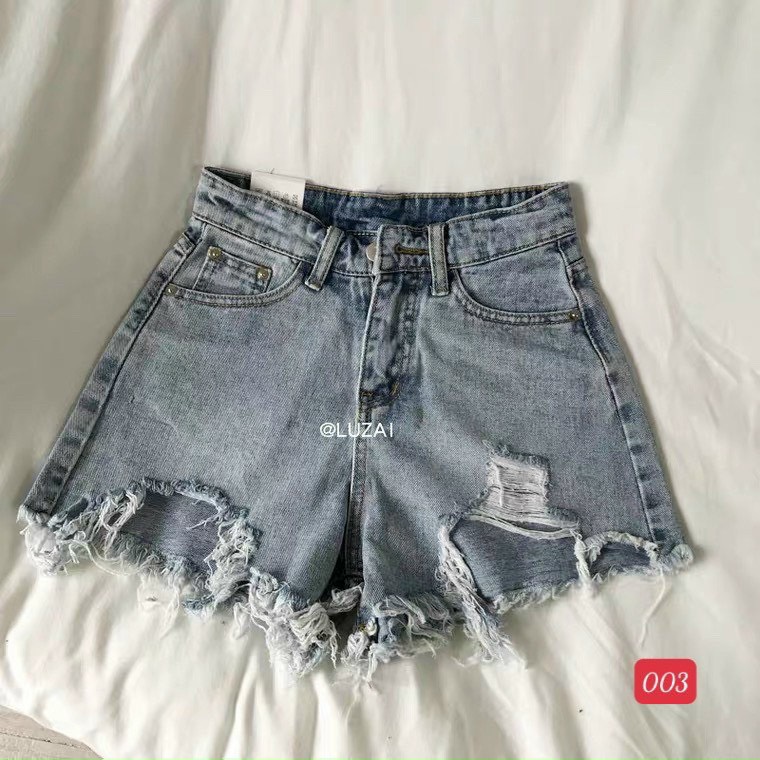 Quần short jean nữ lưng cao, quần short jean nữ màu xanh, quần short jean nữ rách co giãn cao cấp tienfashion26 ms02