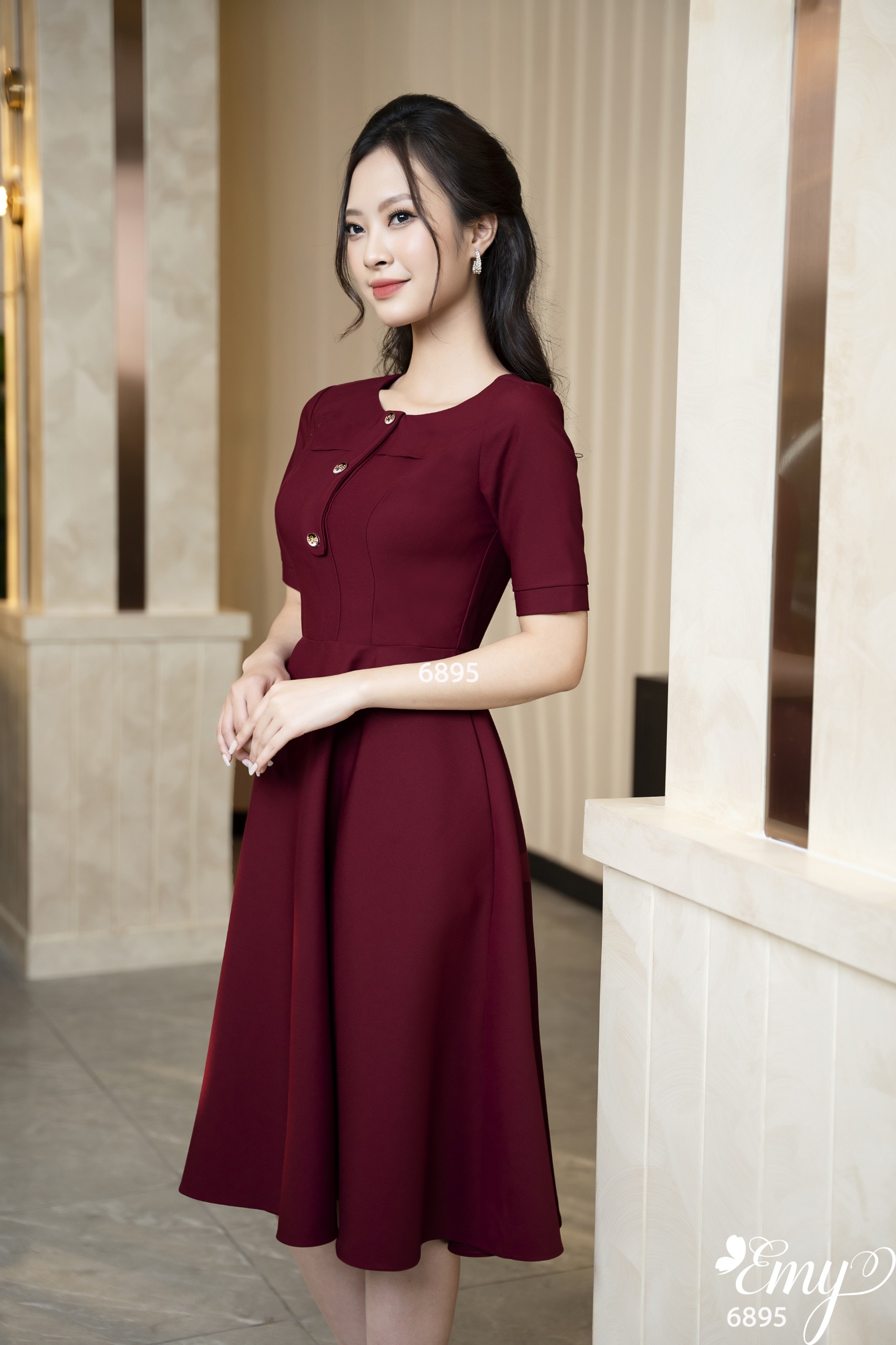 Đầm EMY EM6895 Đầm Xoè Đỏ Đô