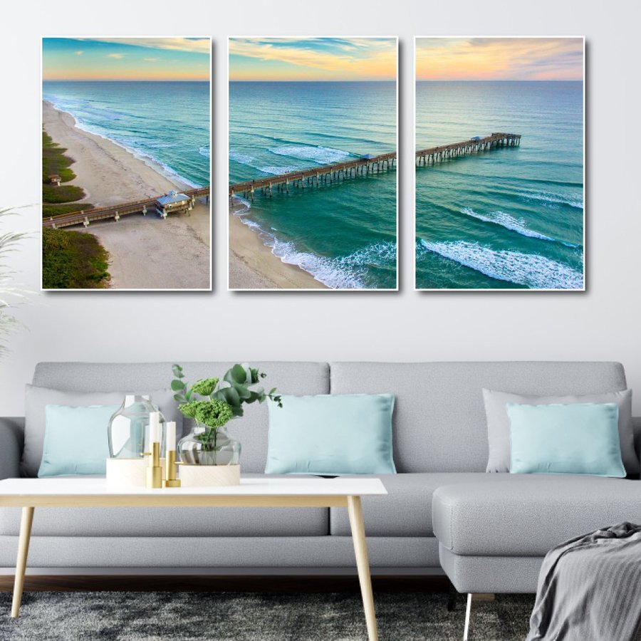 (Tặng đinh treo) Bộ 3 bức tranh canvas phong cảnh tranh canvas treo tường có khung gỗ cỡ lớn Tranh vải canvas treo tường vùng biển trang trí decor phòng khách sẵn móc treo kèm khung