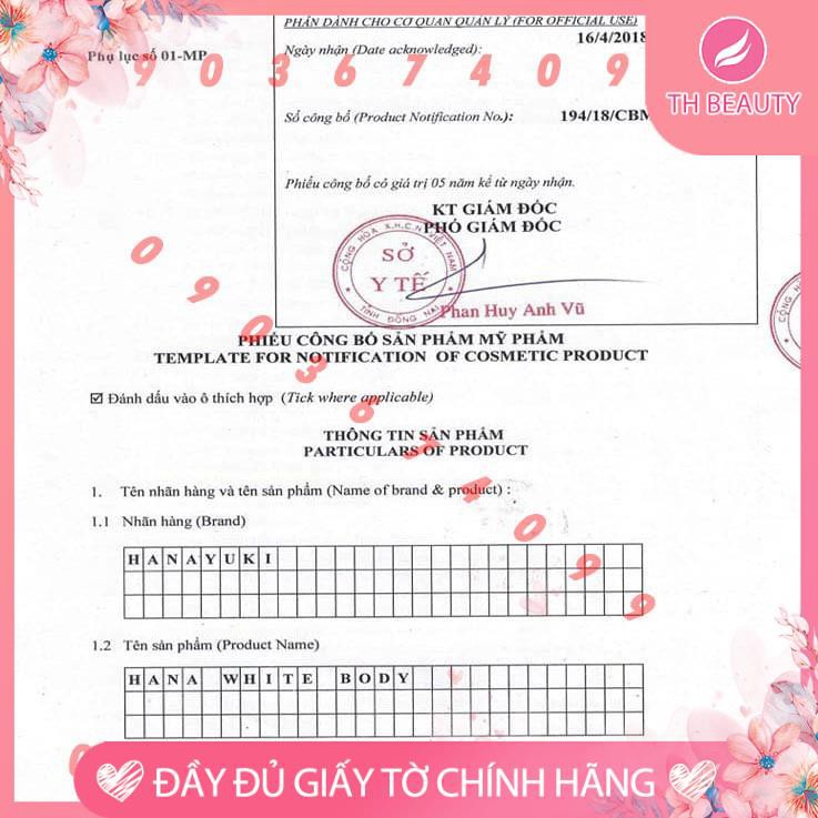 [Chính hãng] Kem Body dưỡng trắng da Hana