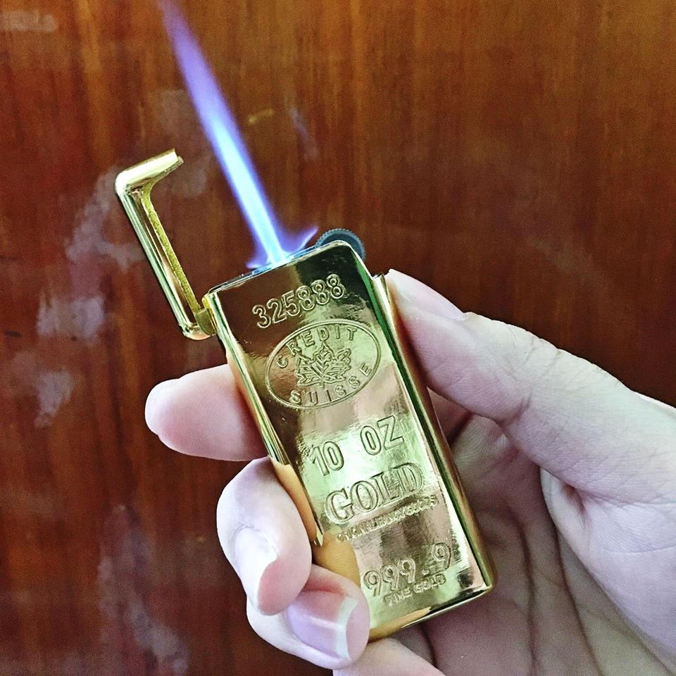Bật Lửa Khò gas đá hình thỏi vàng 9999