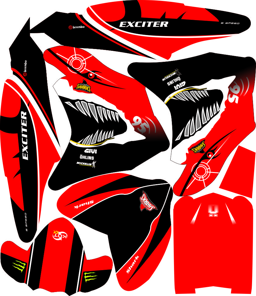 Tem Trùm Exciter 150 Cá Mập Đỏ Đen,Team Decal Ex 150 SHARK