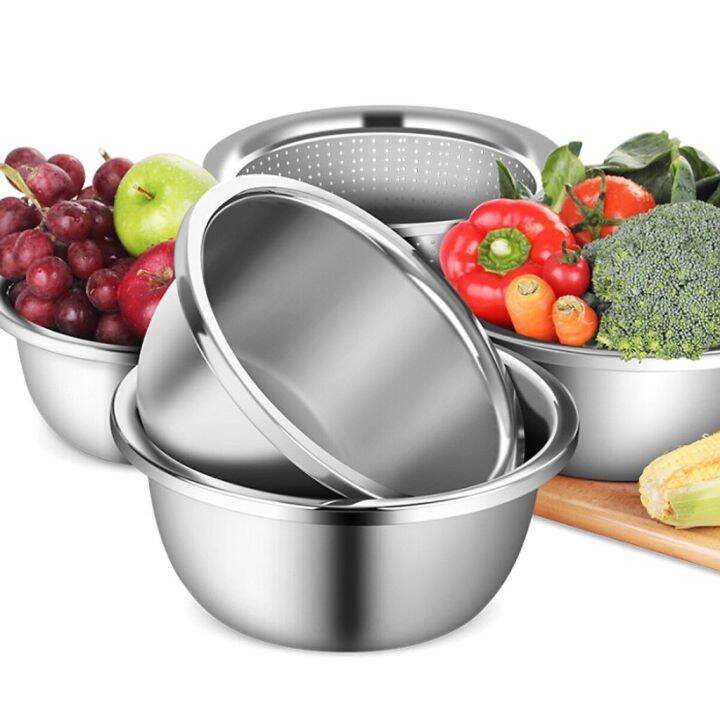 Chậu inox cao cấp dày dặn có viền cầm tay đường kính 24 cm