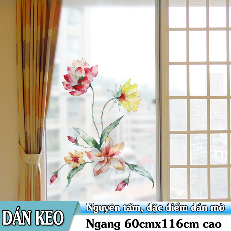 [HCM]Decal Dán Kính Cao Cấp - Hoa Sen đỏ ( 60x116 )-DK1091