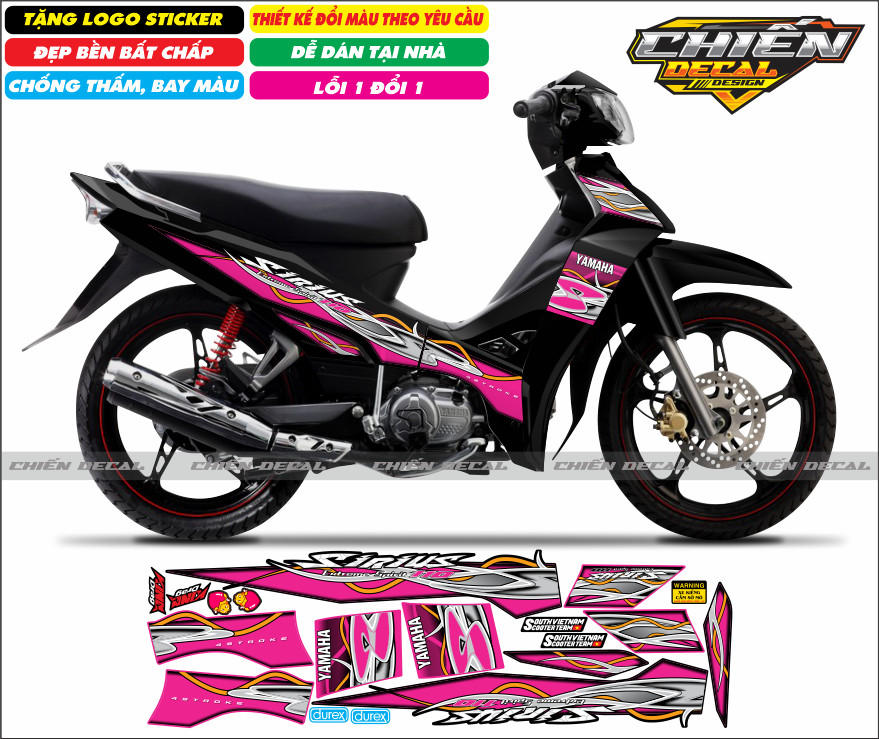 Tem rời xe sirius RC 110cc - 50cc mẫu tem lửa chế - nhiều màu lựa chọn (tem 3 lớp cao cấp)