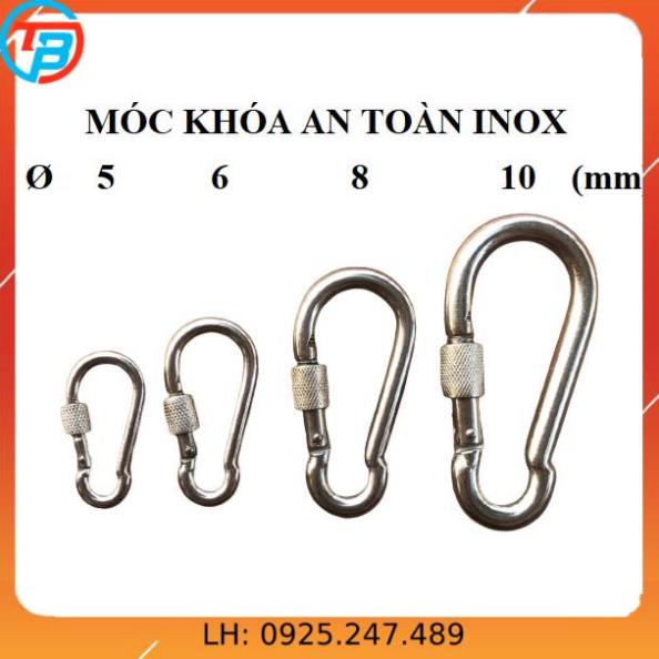 Móc an toàn chốt ren inox 5 6 8 10 cáp thép thái bình vinàn