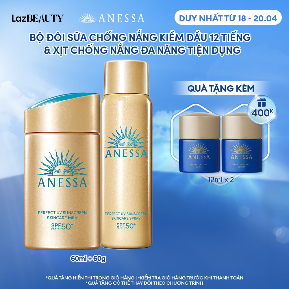 Bộ Kem chống nắng dạng sữa bảo vệ hoàn hảo Anessa Perfect UV Skincare Milk 60ml + Xịt chống nắng bảo vệ hoàn hảo Gold Spray 60g