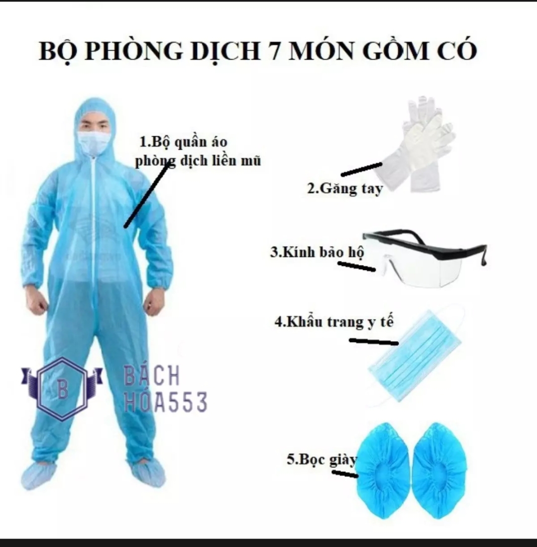 (Sét 7 Món) Bộ Đồ Phòng Chống Dịch Covid Bảo Hộ Y Tế Màu Xanh