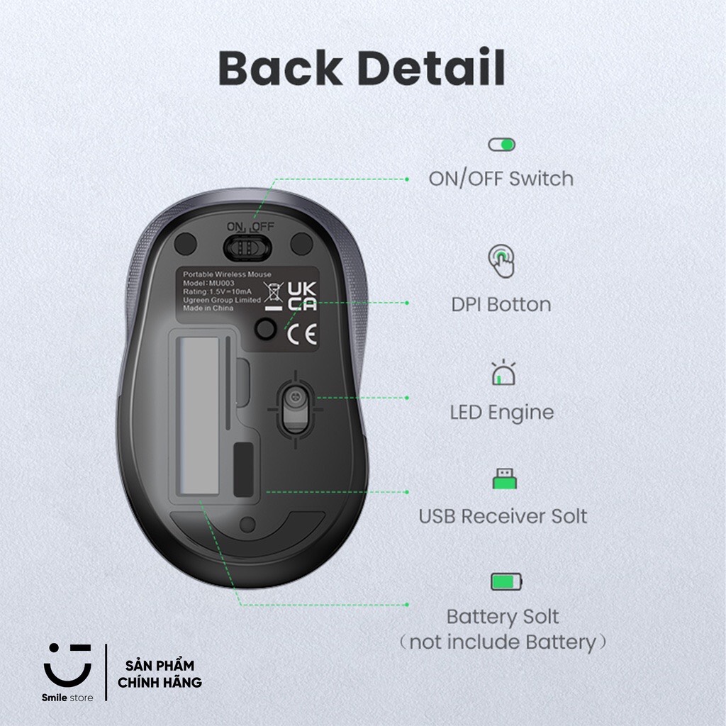 Chuột không dây 2.4G Silent Click 2400 DPI Ugreen 90371