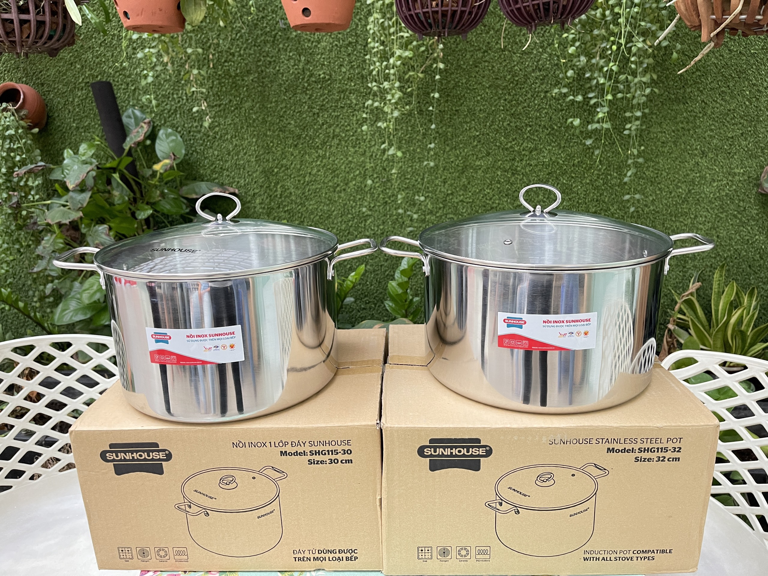 Nồi INOX 1 Đáy SUNHOUSE Size Lớn 30-32cm (luộc vừa 2 còn gà- DÙNG MỌI LOẠI BẾP)
