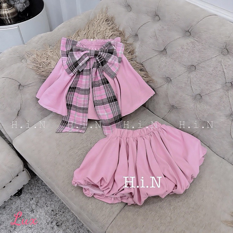 [HCM]set bộ nữ , set áo cup quần bí đính nơ to có nhún thun ôm ngực lên form siêu xinh