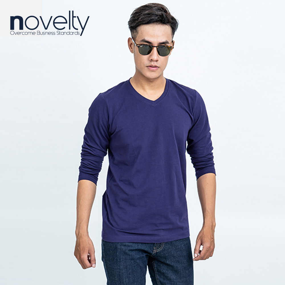 Áo thun nam dài tay Regular fit cổ tim màu tím Novelty 180710D