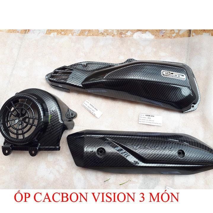 VISION 2015-2019 ( combo 3 món ốp pô e + che pô + quạt gió ) 2 Màu: Trắng Crom - Đen Carbon Cao Cấp