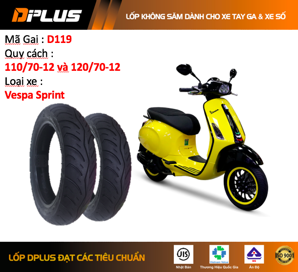 Vỏ (lốp) Xe Máy Piago Vespa DPlus không ruột