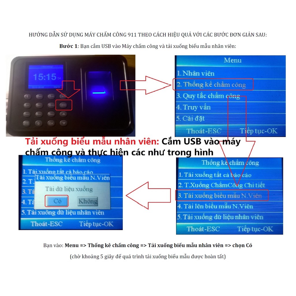 【Có sẵn bằng tiếng Việt】Máy Chấm Công Quét Vân Tay 911Máy khoan