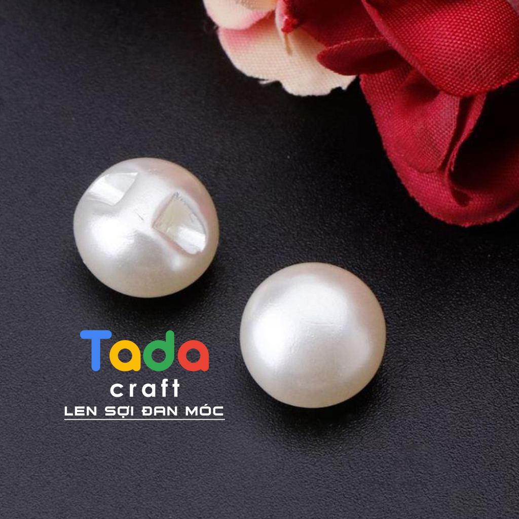 (Gói 10 cái) Nút hạt bẹt, Nút ngọc trai bẹt 10mm