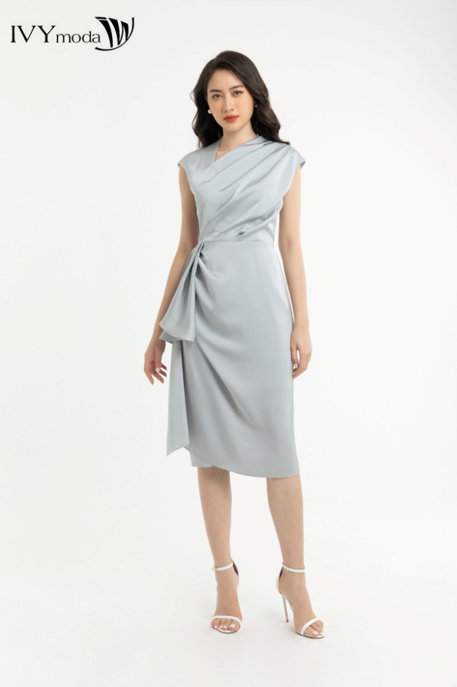 Đầm lụa xếp cổ chéo IVY moda MS 41M8057