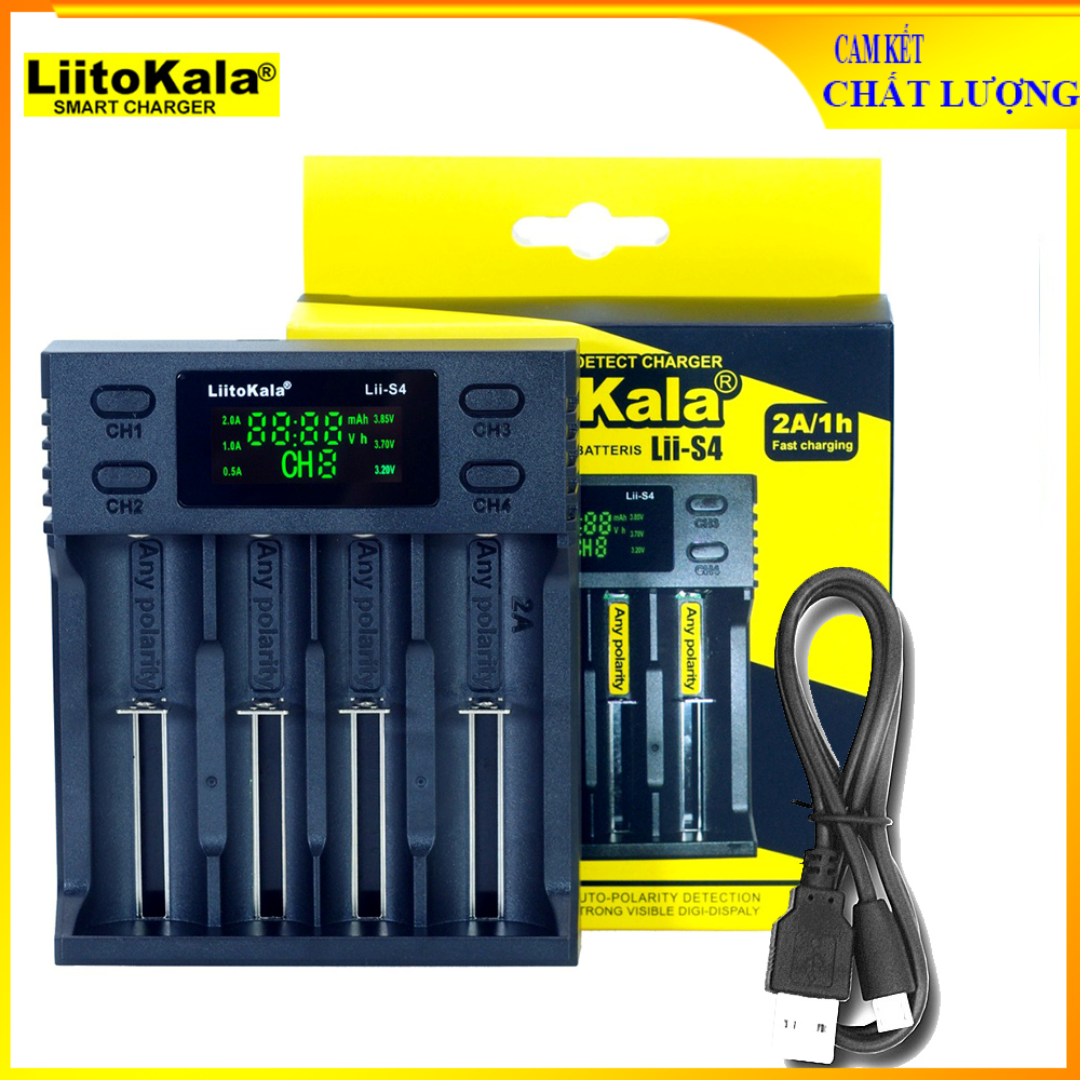 [Chính hãng] Bộ Sạc Pin tự ngắt LiitoKala Lii-S4 Lii-S2 Lii-S1 - bộ sạc pin đa năng thông minh có khả năng sạc hầu hết các loại pin Li-ion, Ni-MH (Sạc pin AA, AAA, pin 18650…)