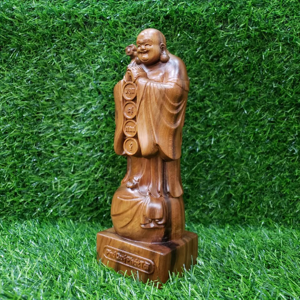 Tượng phật di lặc chúc phúc gỗ bách xanh