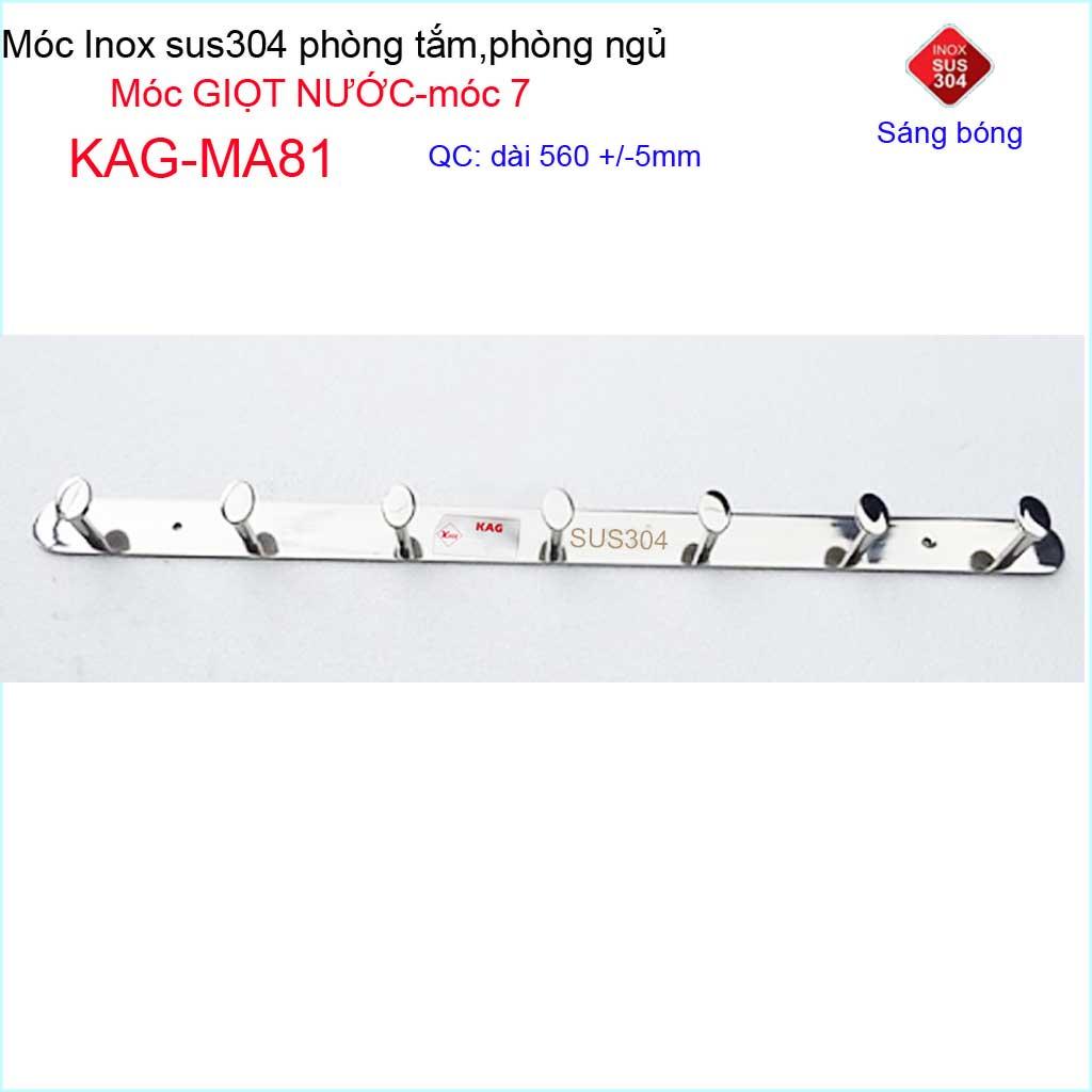 Móc giọt nước treo quần áo  KAG-MA81 inox 304 cao cấp dày, móc inox Kace 7 móc treo đồ nhà tắm