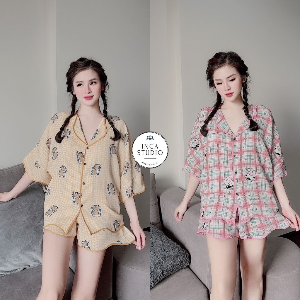 (Hàng loại 1) Đồ ngủ Pyjama lụa Mango cánh dơi INCA 06- Free size dưới 65kg, Lụa mango thoáng mát