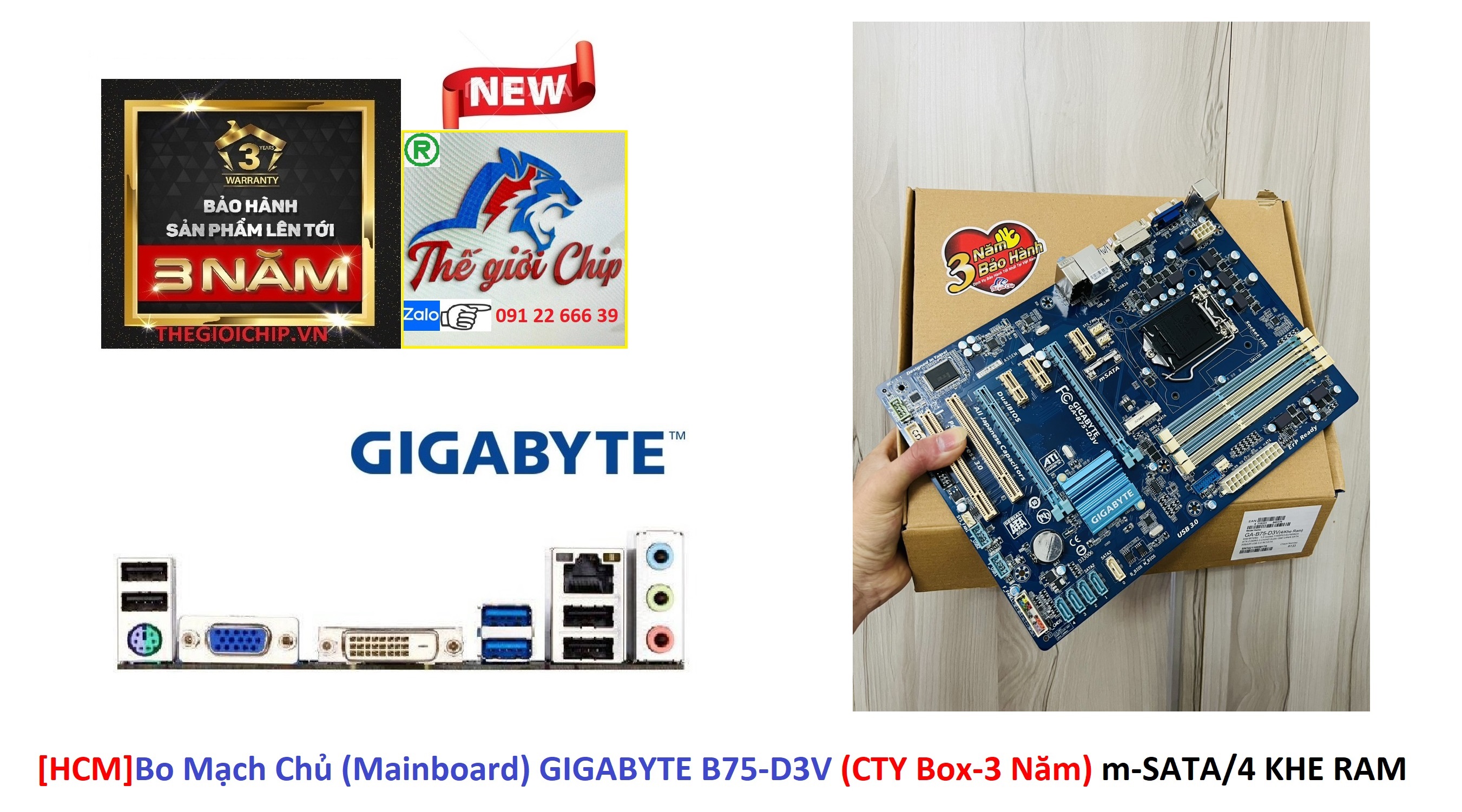 [HCM]Bo Mạch Chủ (Mainboard) GIGABYTE B75-D3V (CTY Box-3 Năm) m-SATA/4 KHE RAM