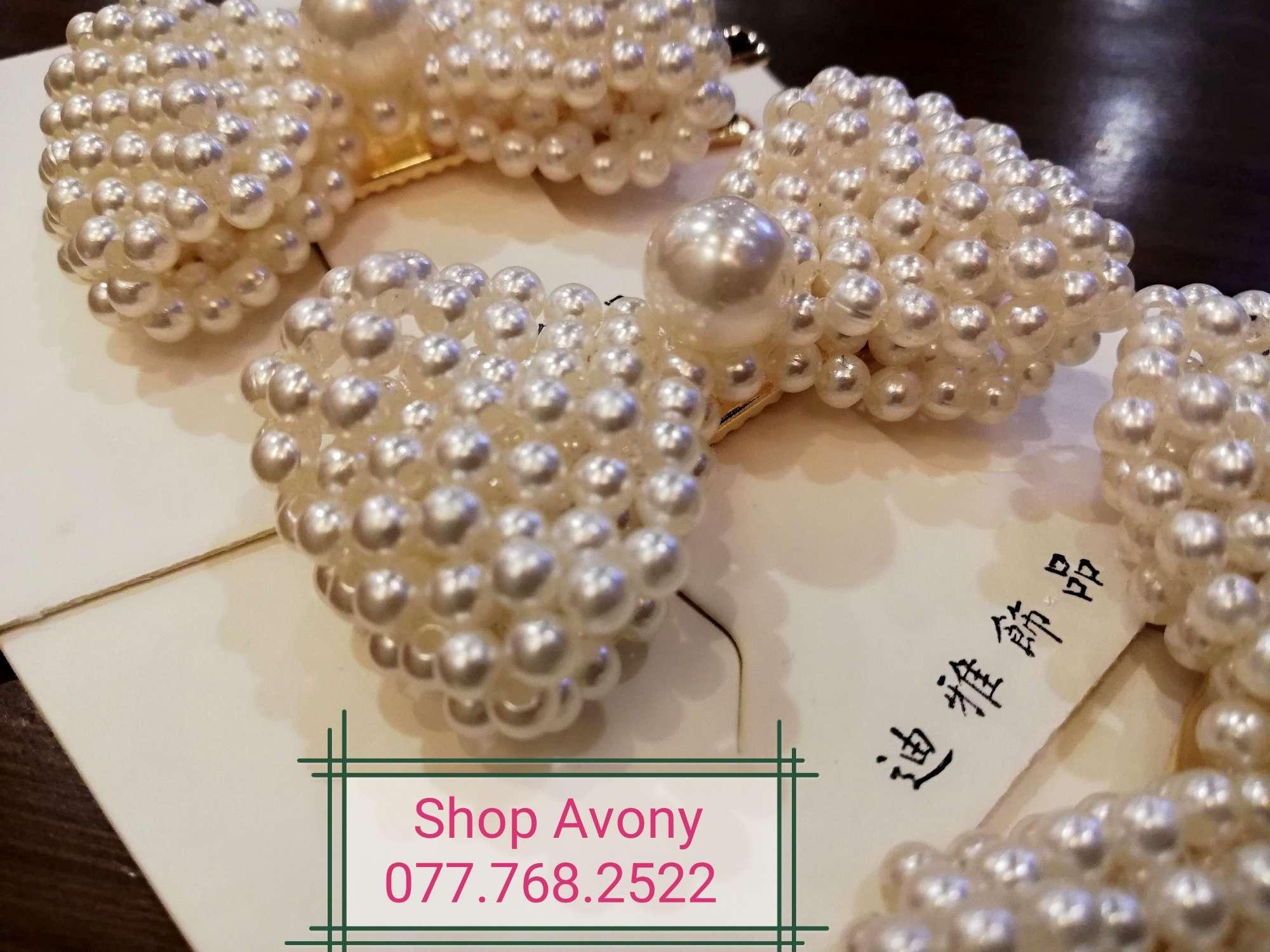 [HCM]Kẹp tóc mái đính hạt ngọc kết thành nơ