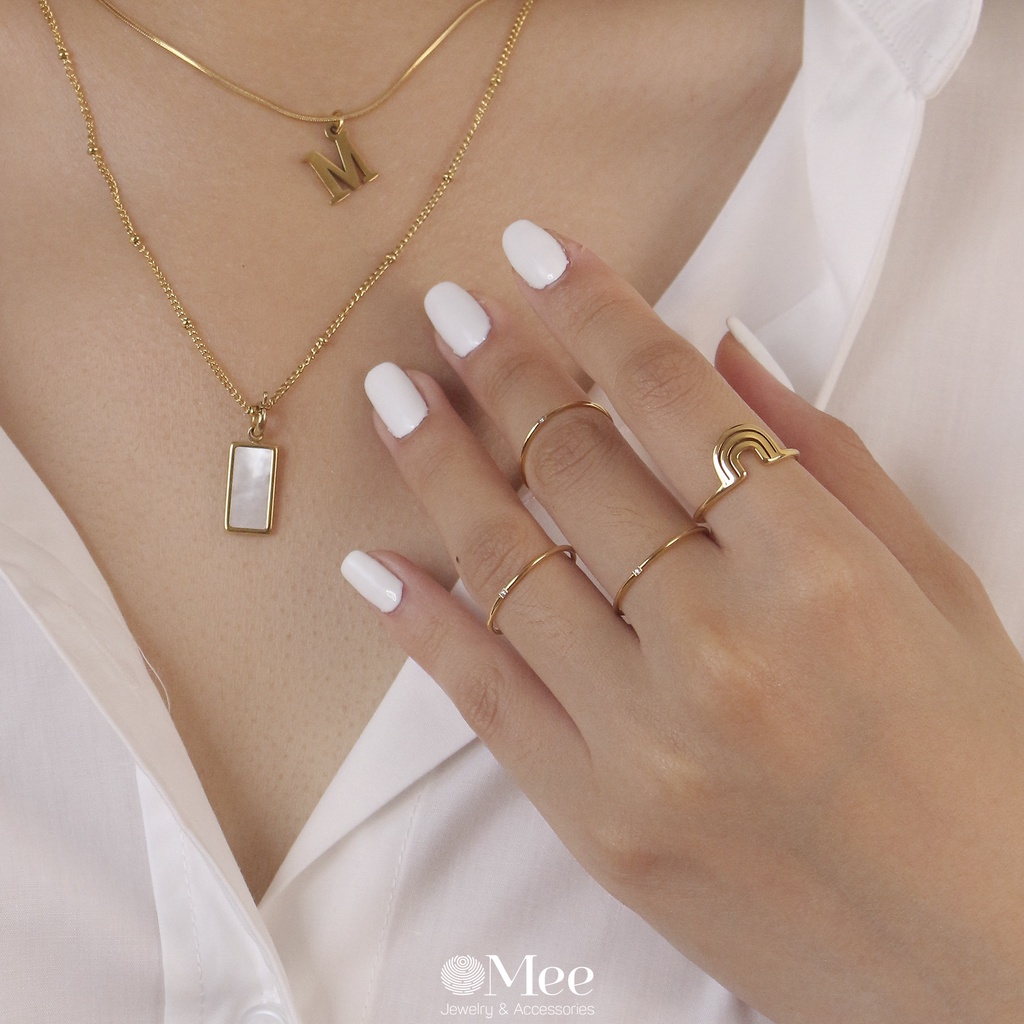 Nhẫn nữ Dot ring Mee bản mỏng đính đá - R3527