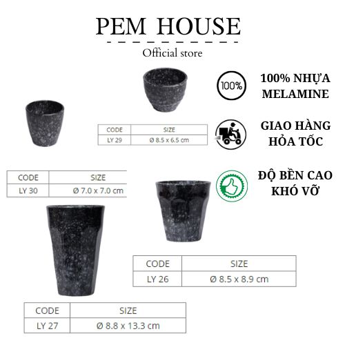 Ly Nhựa Melamine Vân Đá Đen Nhiều Size