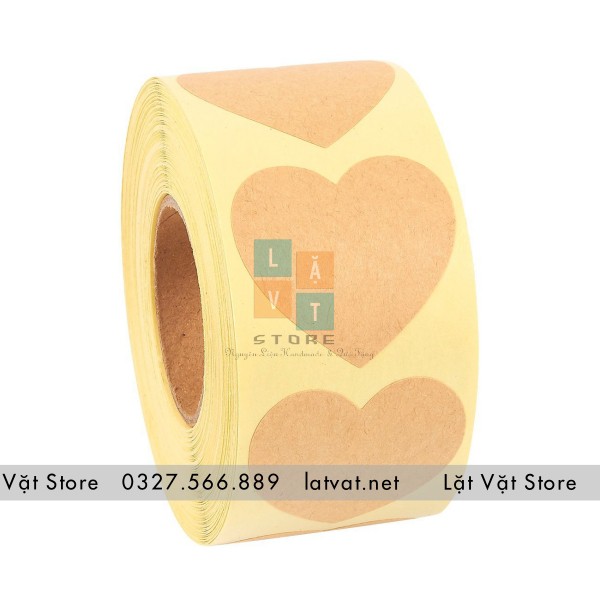[HCM]Tem dán trơn màu kraft hình trái tim 500 tem/cuộn