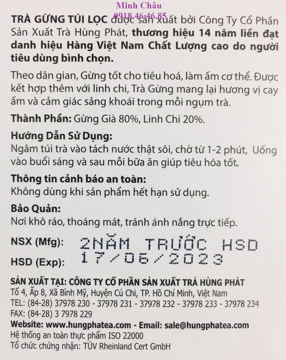 [HCM]Trà gừng Hùng Phát túi lọc