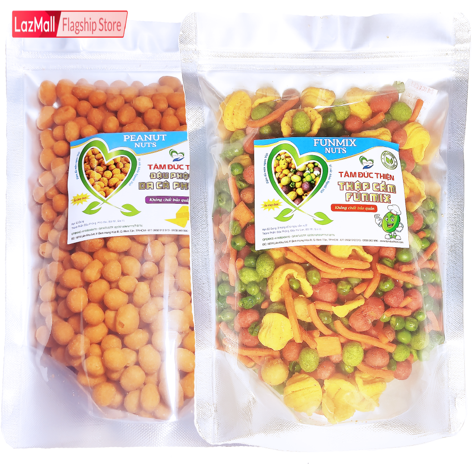 Combo 2 Túi ZIP 2 Vị: Đậu Phộng Da Cá Phô Mai 500GR và Đậu Thập Cẩm Ngũ Cốc Funmix 405GR Tâm Đức Thiện Thực Phẩm Đóng Gói Đóng Hộp Ăn Liền đồ ăn vặt Lazada bánh kẹo quà Tết