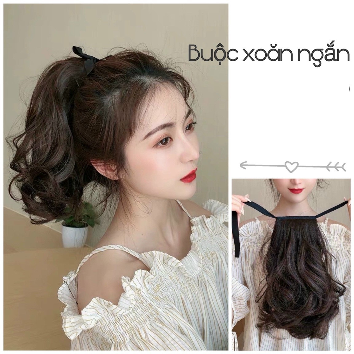 TÓC GIẢ BUỘC XOĂN LỬNG DÀI 25CM
