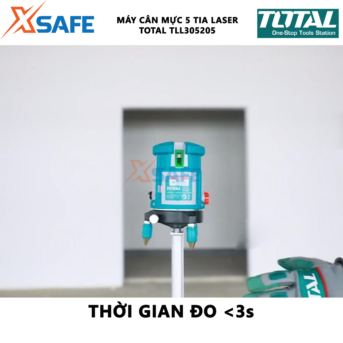 Máy cân bằng laser 5 tia màu xanh TOTAL TLL305205 | máy đo mức cân bằng 5 tia laser phạm vi làm việc 0 ~ 20 m 1 tia ngang, 4 tia dọc loại Laser 520nm quét ngang, dọc một đồ vật hoặc khu vực thi công đo đạc nhanh c