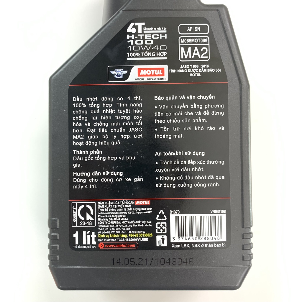 Nhớt Motul H Tech 100 4T 10W40 Bình 1Lít