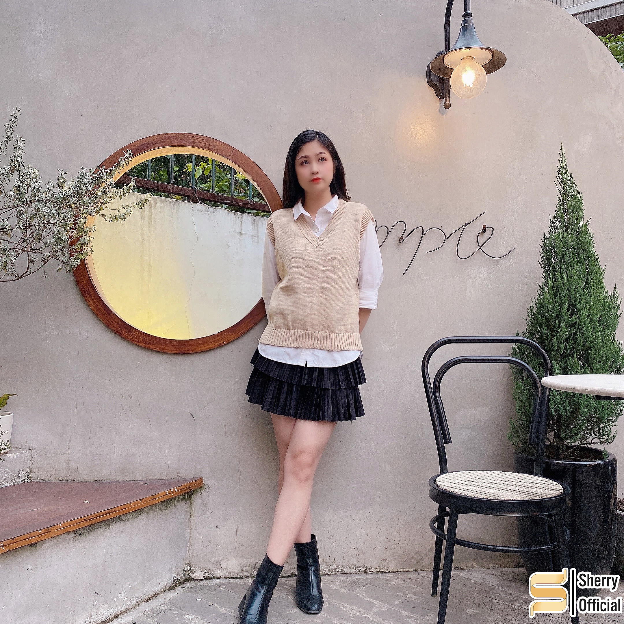 Áo gile len mỏng cổ tim