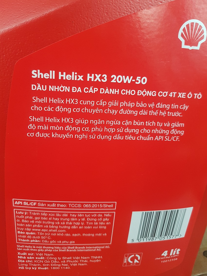 Dầu nhớt xe ô tô Shell Helix HX3 API SL 20W-50