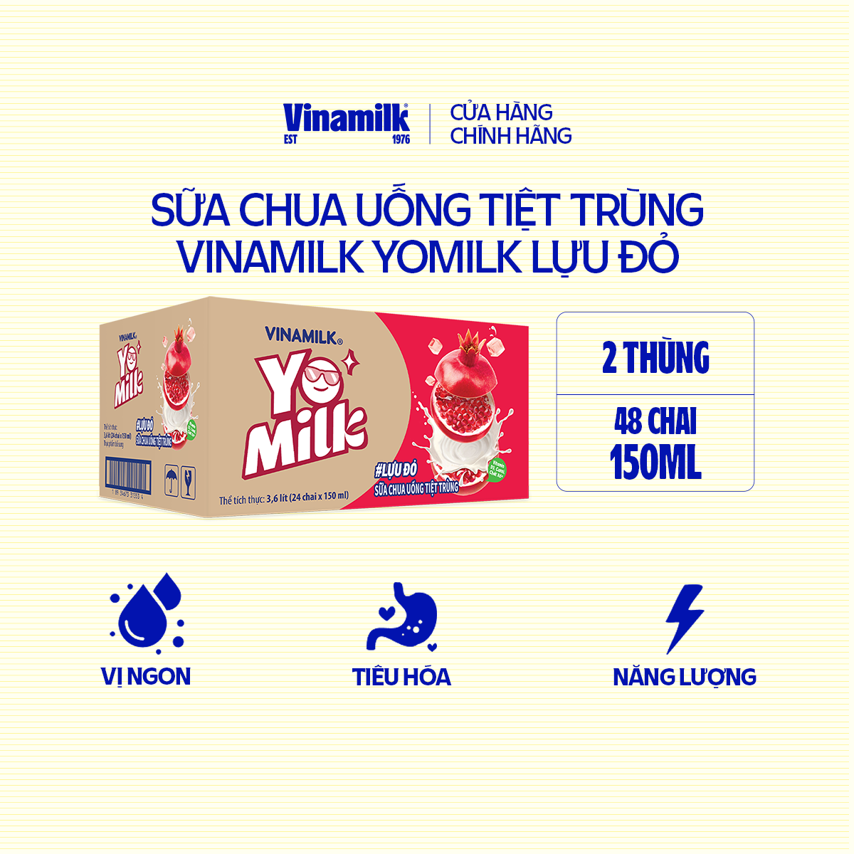 2 Thùng Sữa chua uống Yomilk Lựu Đỏ 150ml - 24 chai/Thùng