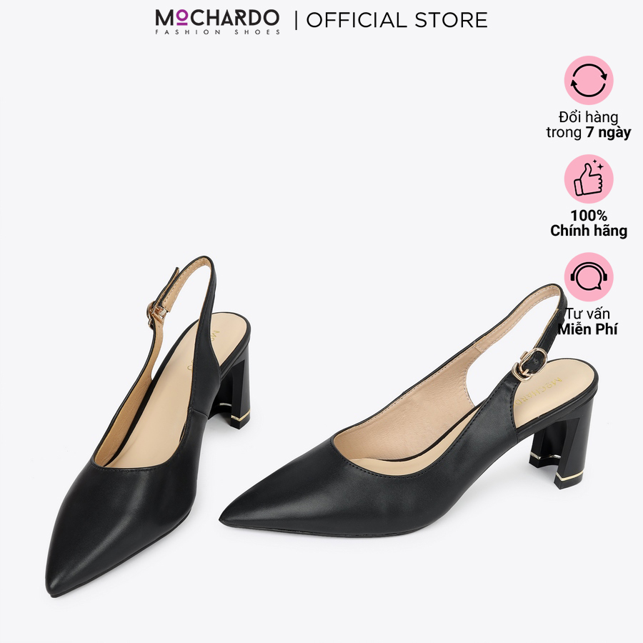 Giày slingback mũi nhọn da lì gót kiểu cao 7cm MOCHARDO HL-11