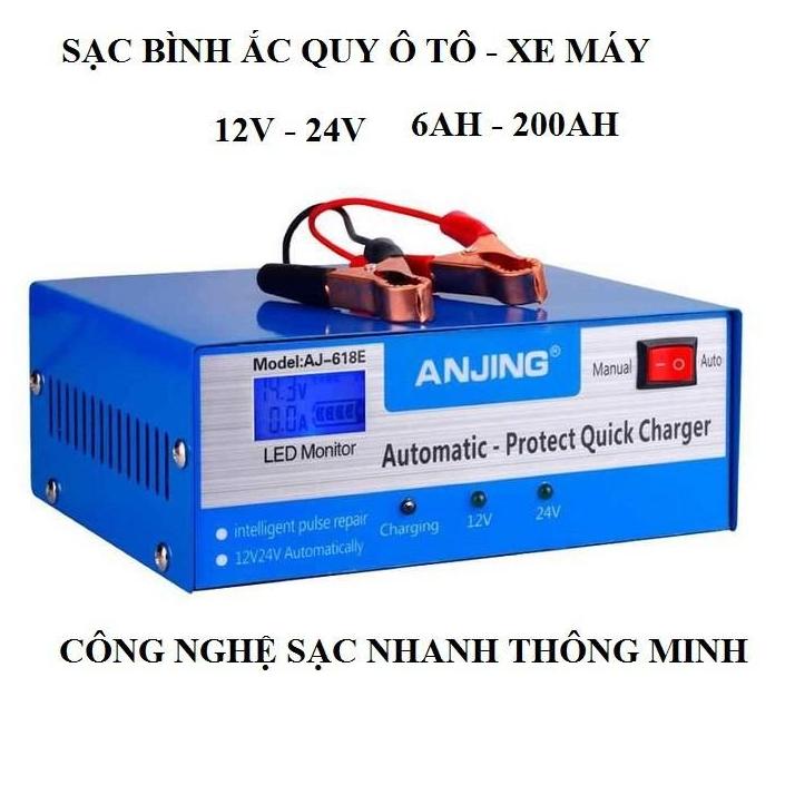Bộ sạc bình acquy 12V-24V 200Ah dành cho mọi dòng xe hơi và ô tô, dễ dàng mang sử dụng và mang theo